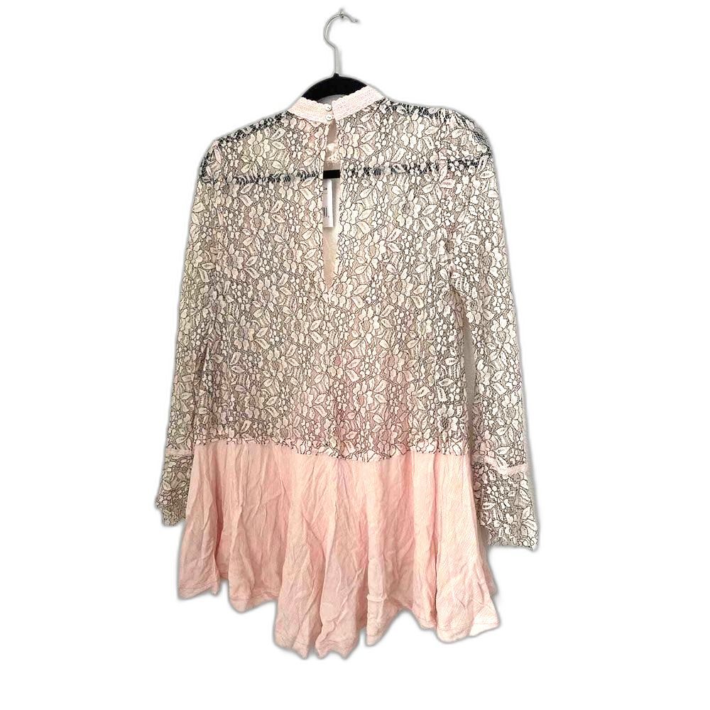 Free People Tunic Dress S Lace Cutout Preppy Romantic Festival Boho Chic Pink - Picture 4 of 7